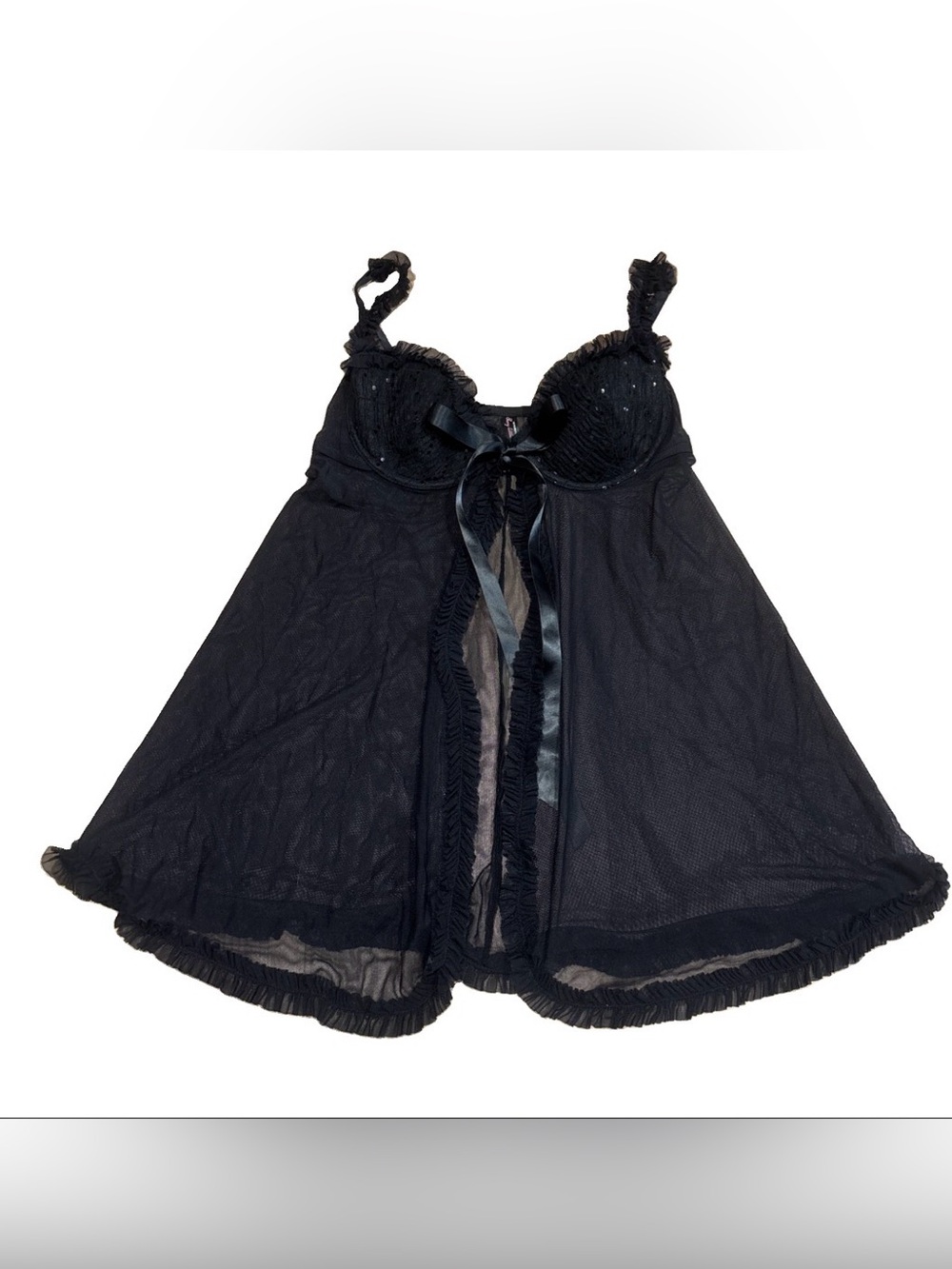 Victorias Secret Sexy Little Things Black Ruffle Flyaway Babydoll Size 36C